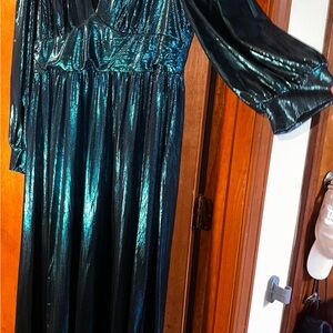 Shimmering Teal Long Sleeve Dress